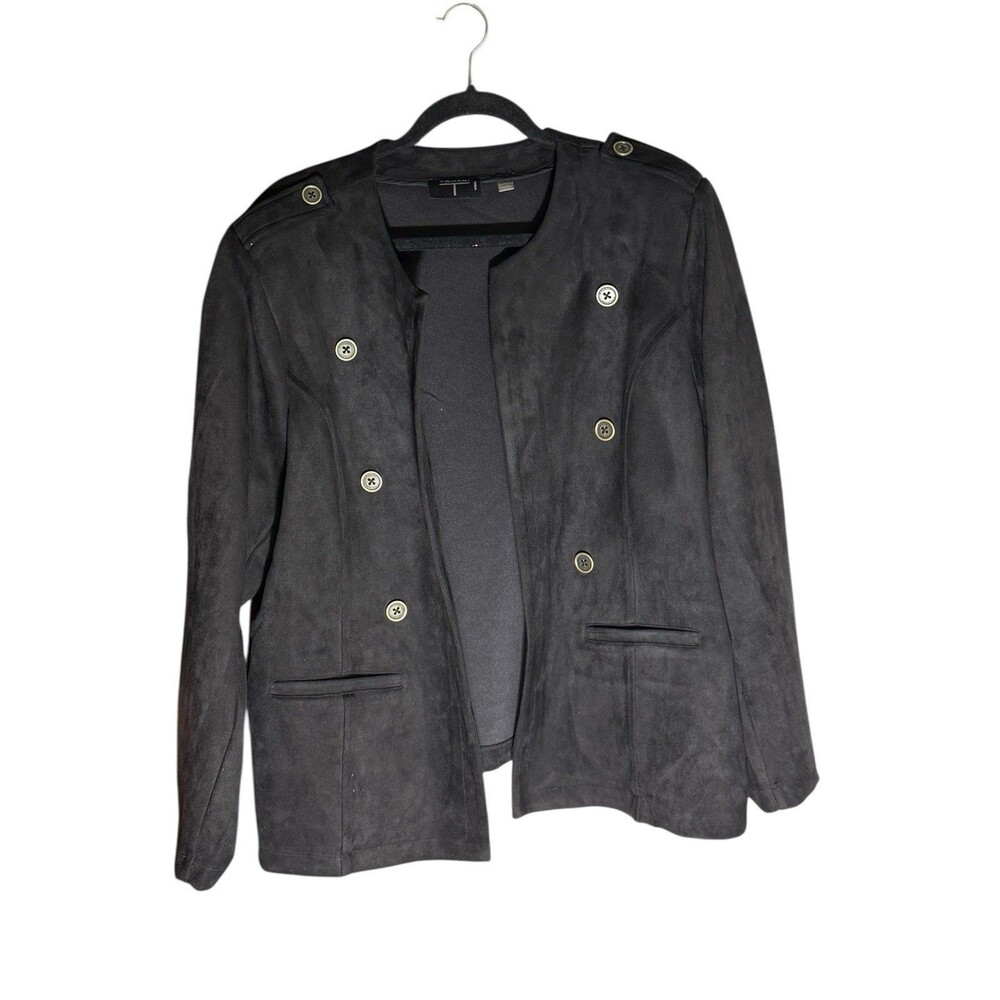 Tahari Women’s Double Breasted Black Jacket 3x Faux Leather